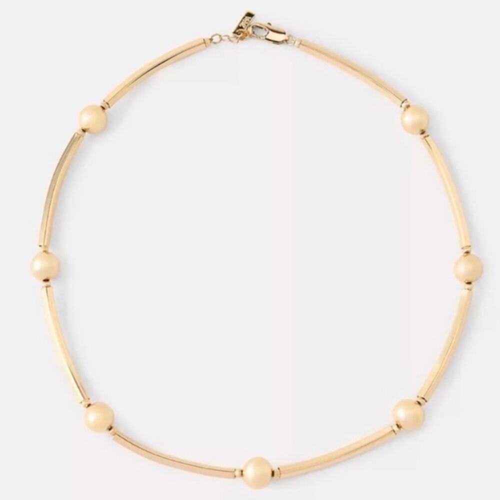 Zara Necklace Gold tone Tubes Ball Brass Metal Choker Minimalist Jewelry